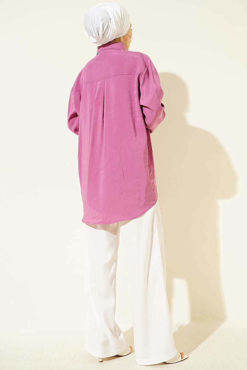 Tencel Shirt with Two Pockets and Stones - Magenta