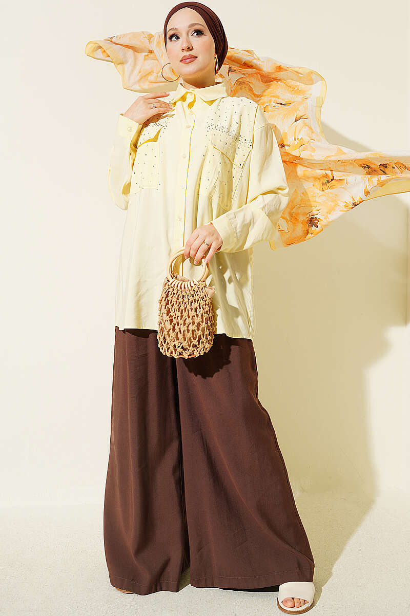 Tencel Shirt with Two Pockets and Stones - Yellow