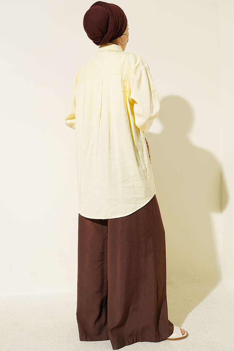 Tencel Shirt with Two Pockets and Stones - Yellow