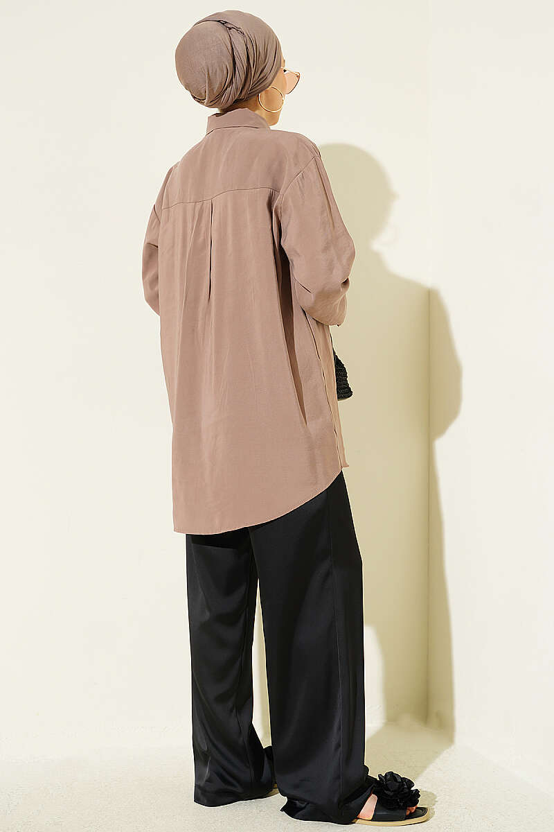 Tencel Shirt with Two Pockets and Stones - Mink