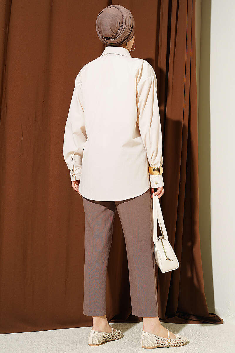 Two-Pocket Polycotton Shirt - Beige