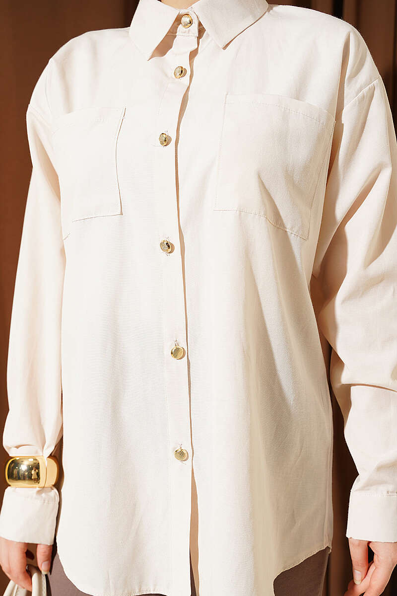Two-Pocket Polycotton Shirt - Beige
