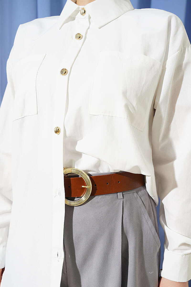 Two-Pocket Polycotton Shirt - Ecru