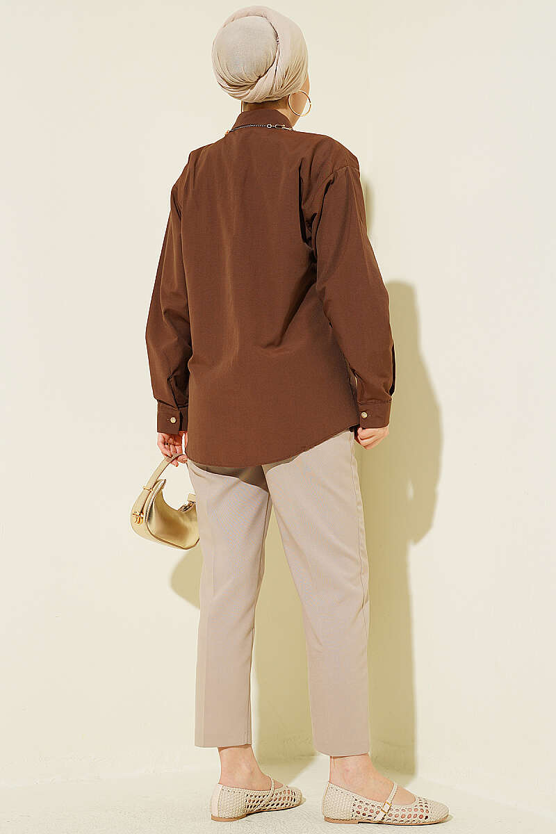 Two-Pocket Polycotton Shirt - Brown