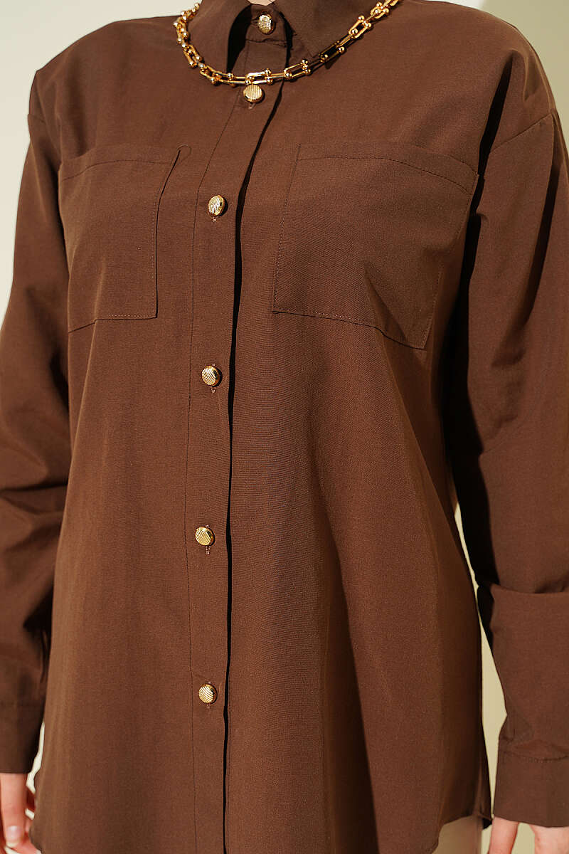 Two-Pocket Polycotton Shirt - Brown