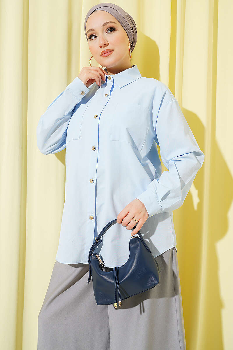 Two-Pocket Polycotton Shirt - Blue