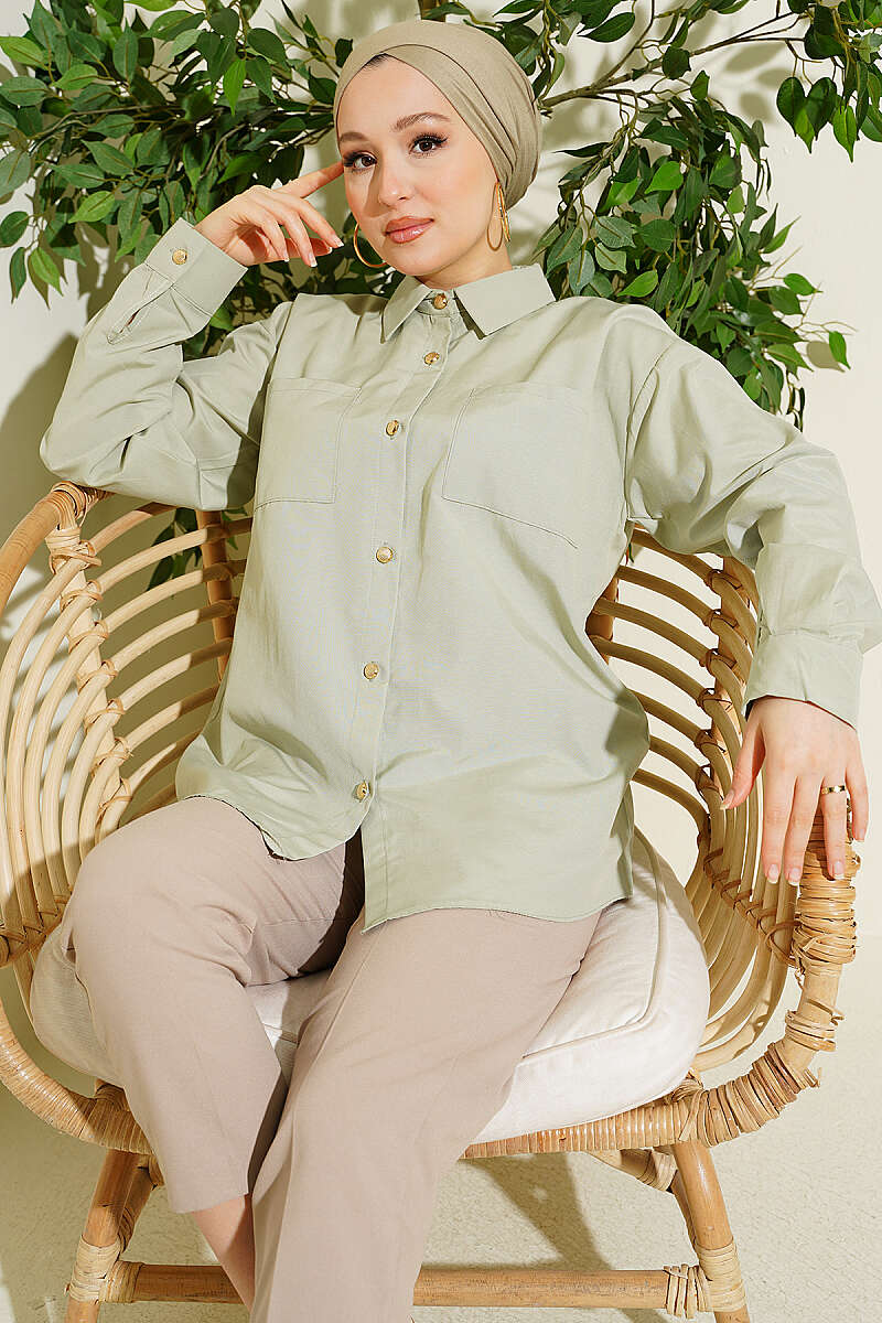 Two-Pocket Polycotton Shirt - Mint