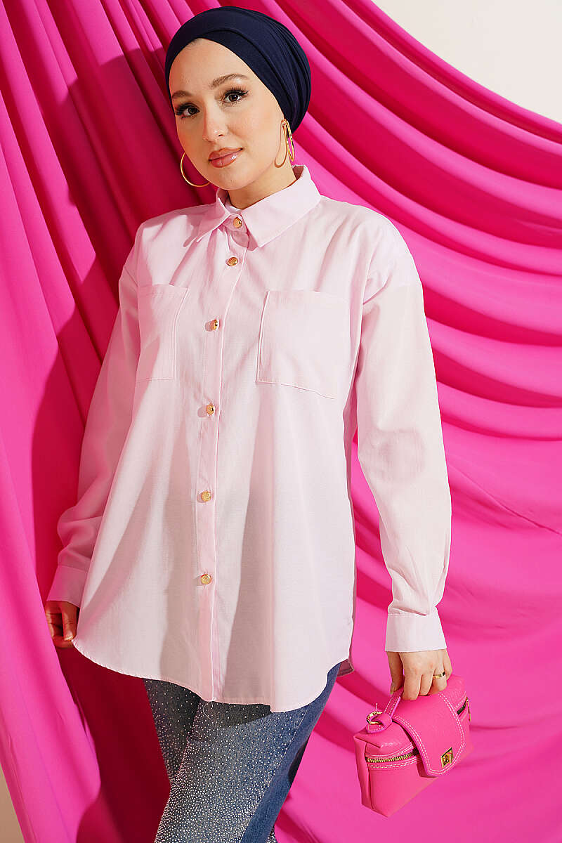 Two-Pocket Polycotton Shirt - Pink
