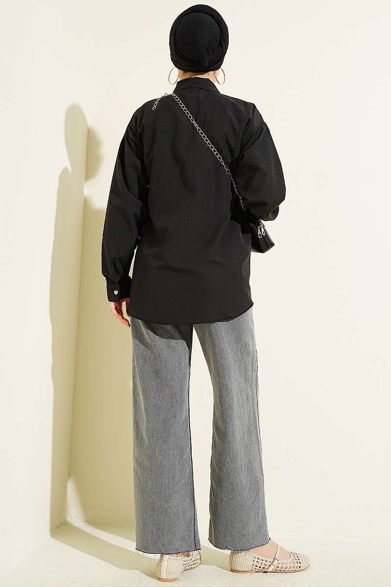 Two-Pocket Polycotton Shirt - Black