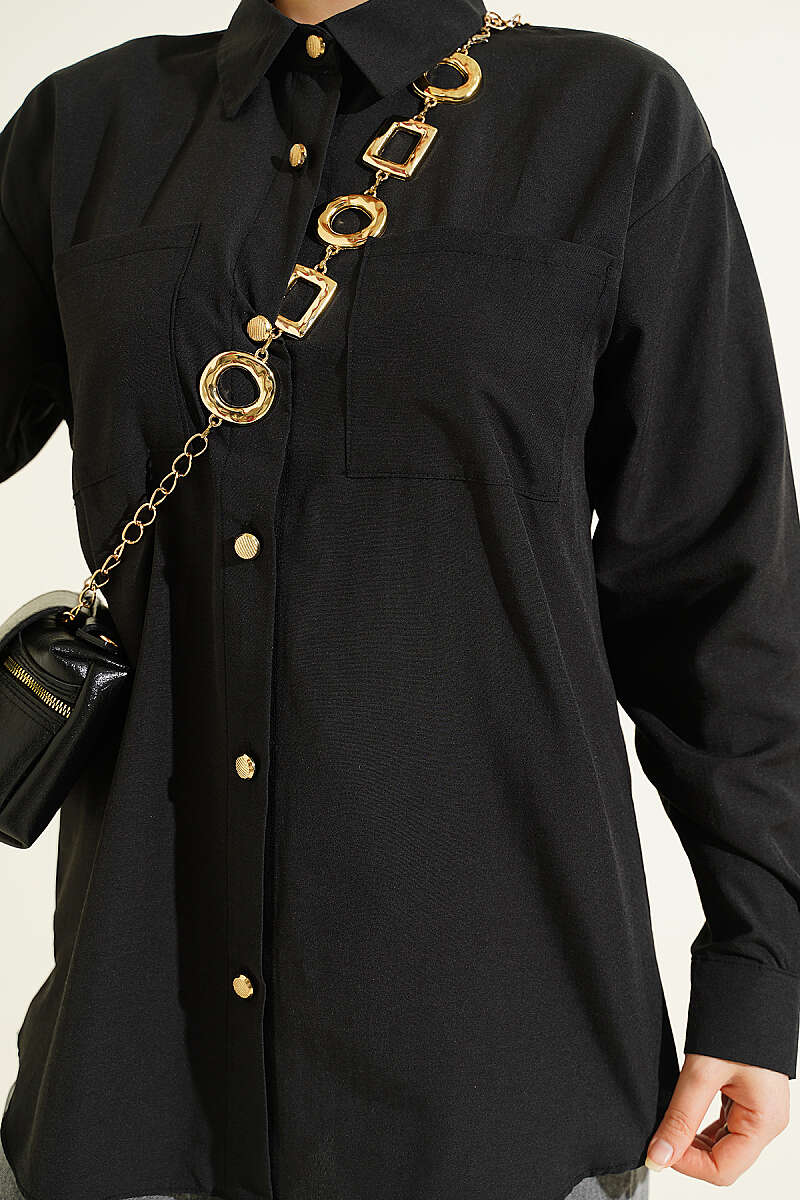 Two-Pocket Polycotton Shirt - Black