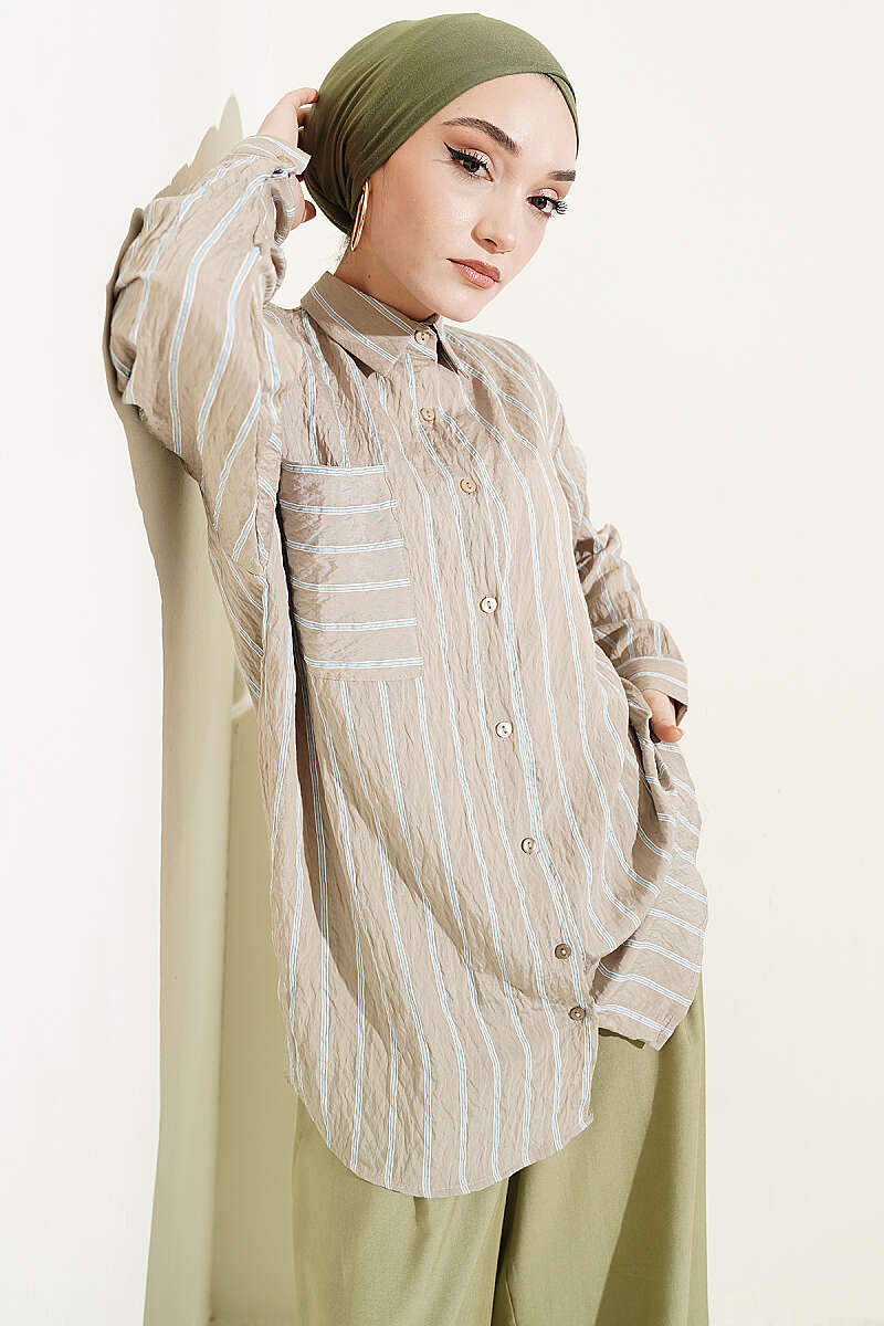 Loose Double-Stripe Hella Shirt - Beige