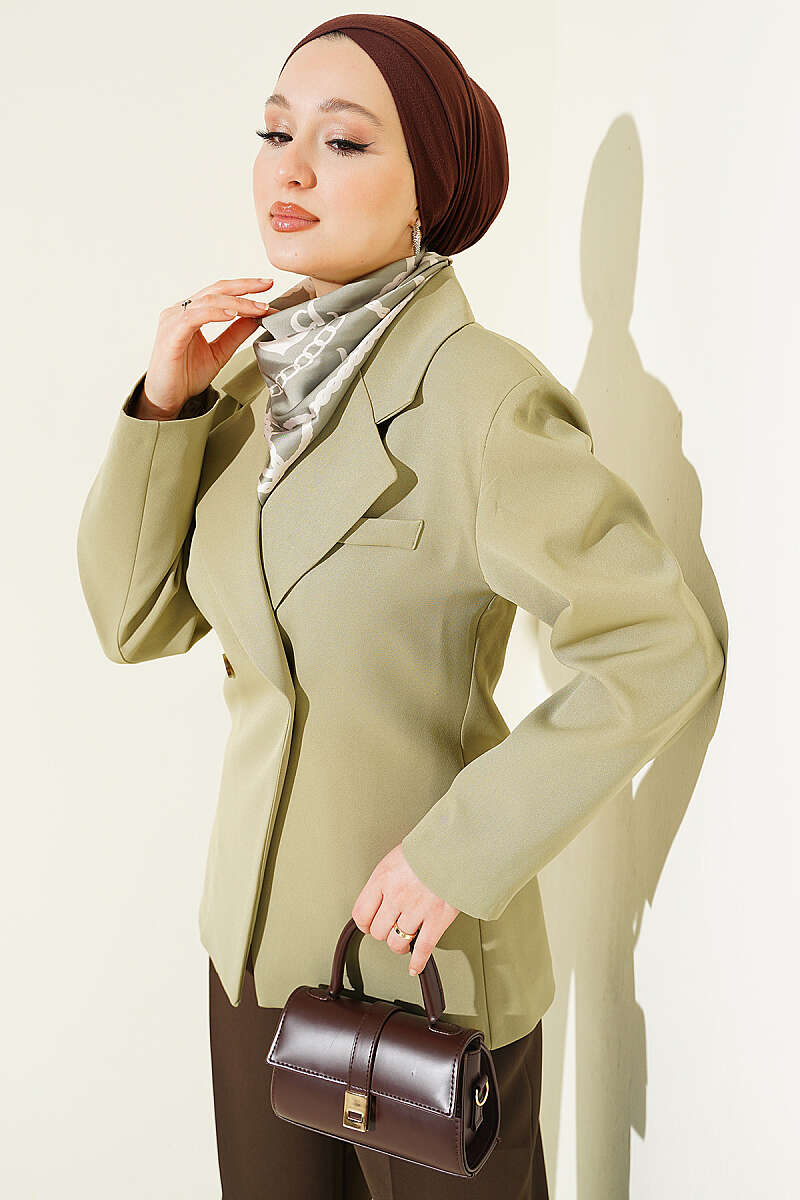 Basic Double-Button Blazer - Almond Green