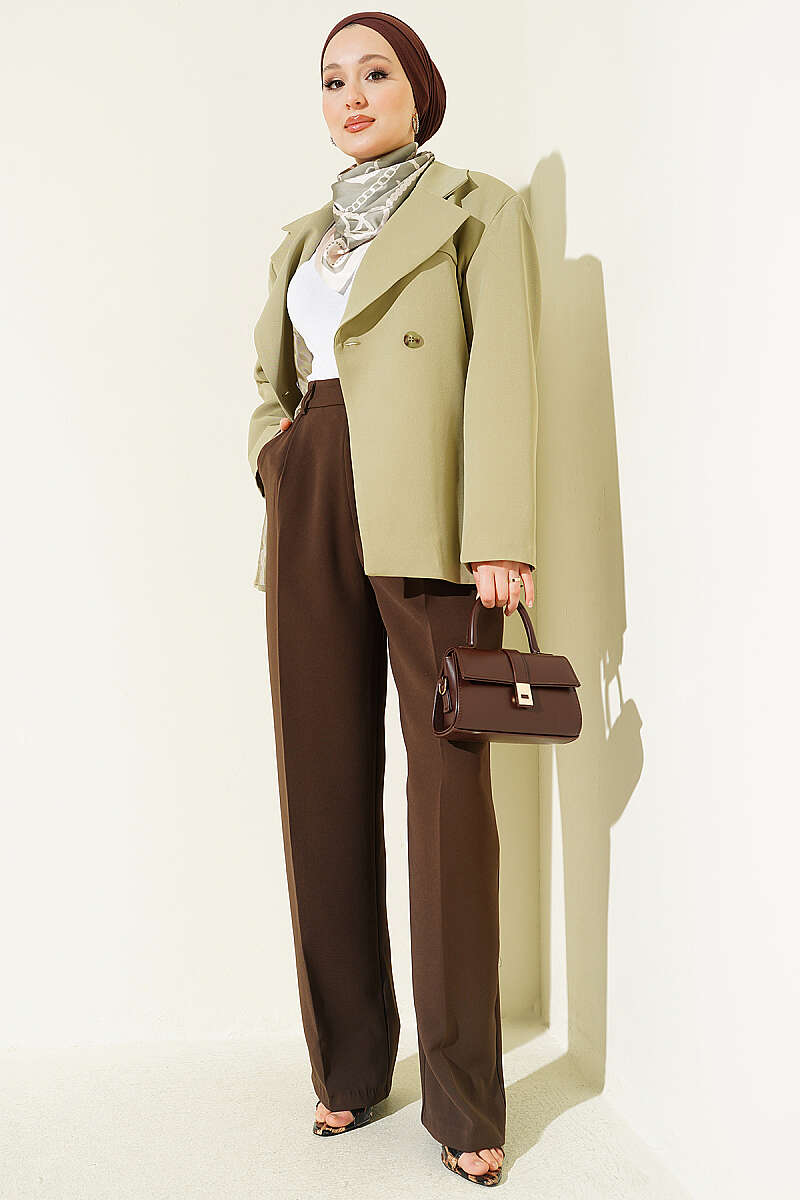 Basic Double-Button Blazer - Almond Green
