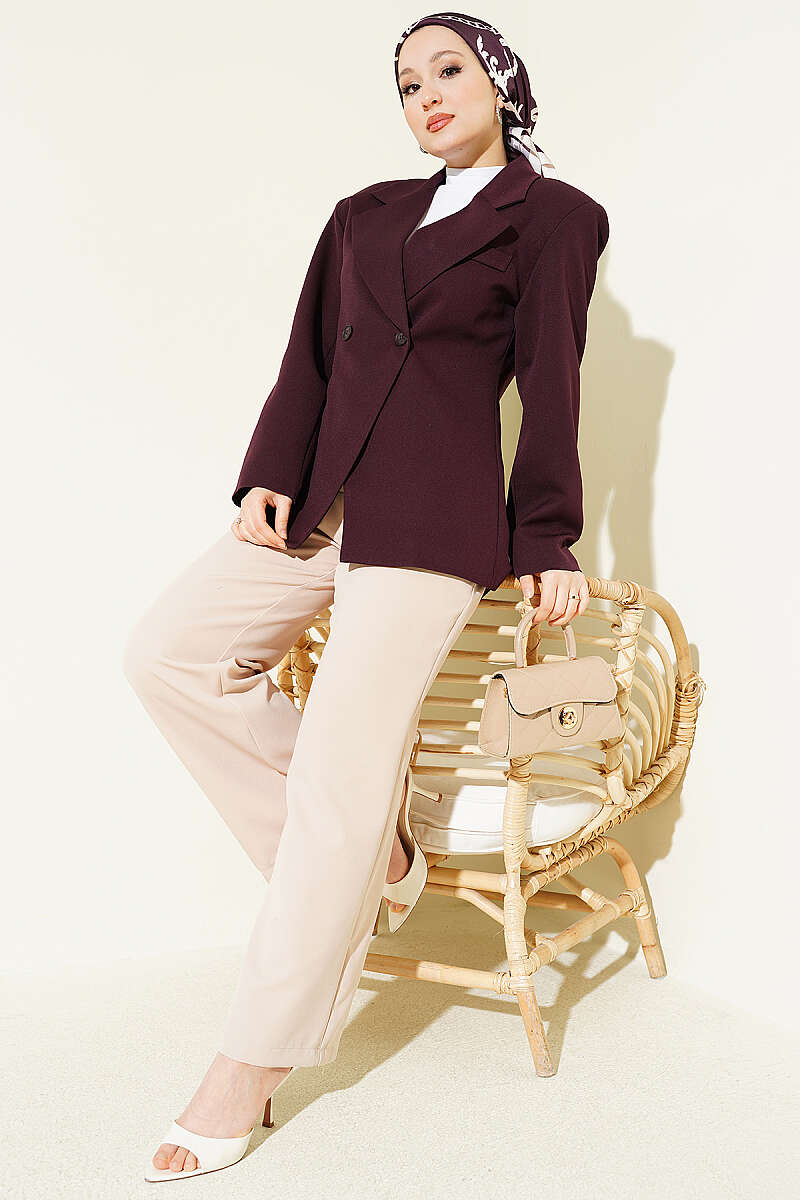 Basic Double-Button Blazer - Plum