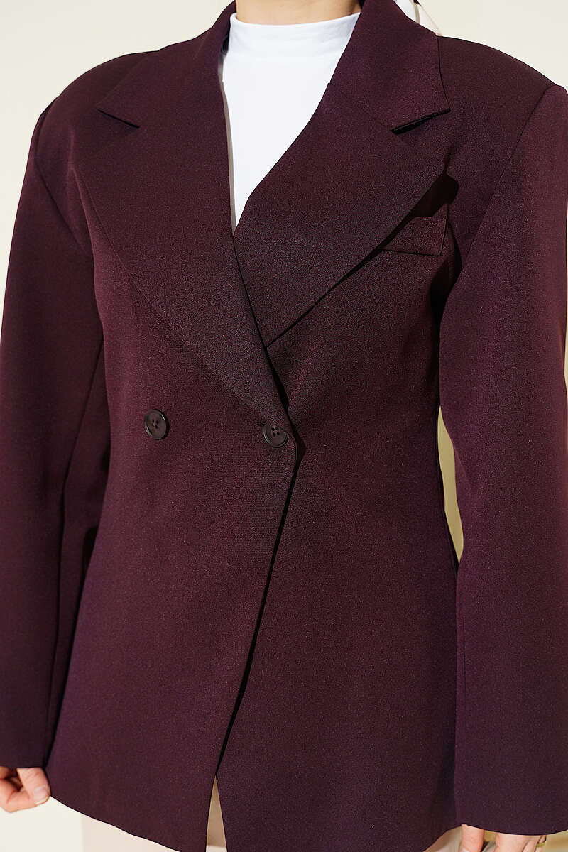 Basic Double-Button Blazer - Plum