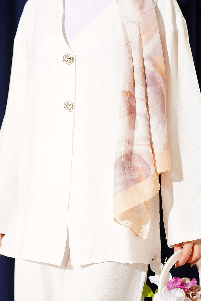 Double-Button Kimono Two-Piece Set - Ecru