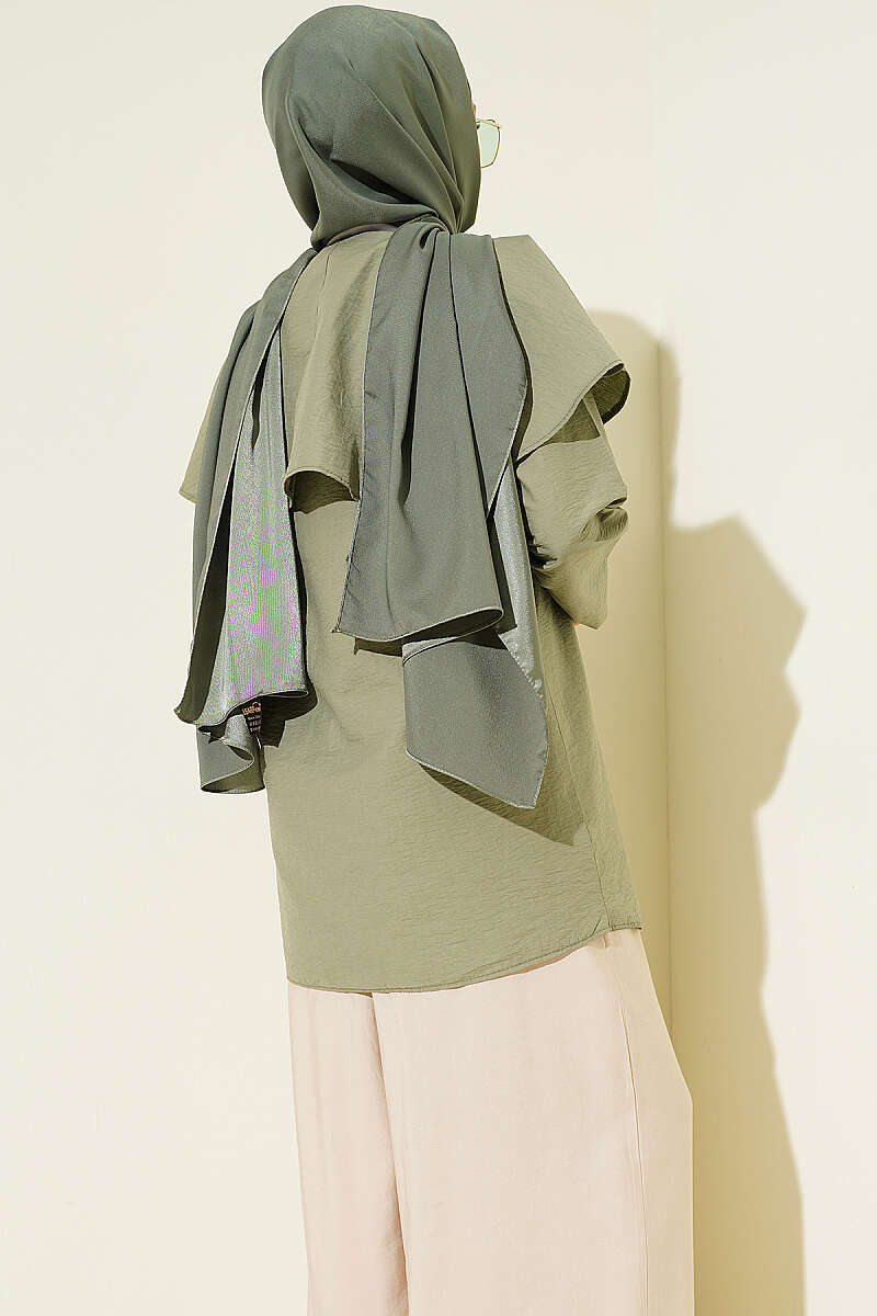 Double-Button Shirt with Shoulder Cape - Khaki