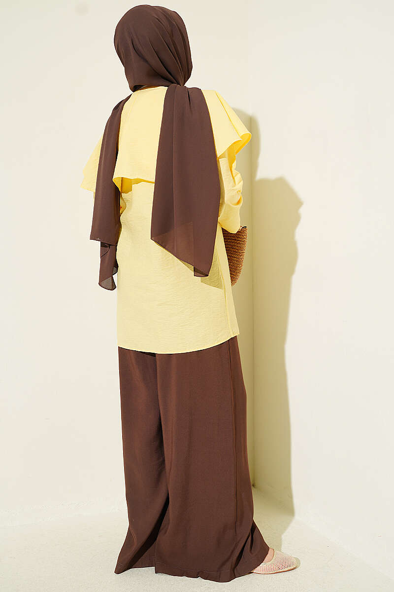 Double-Button Shirt with Shoulder Cape - Yellow