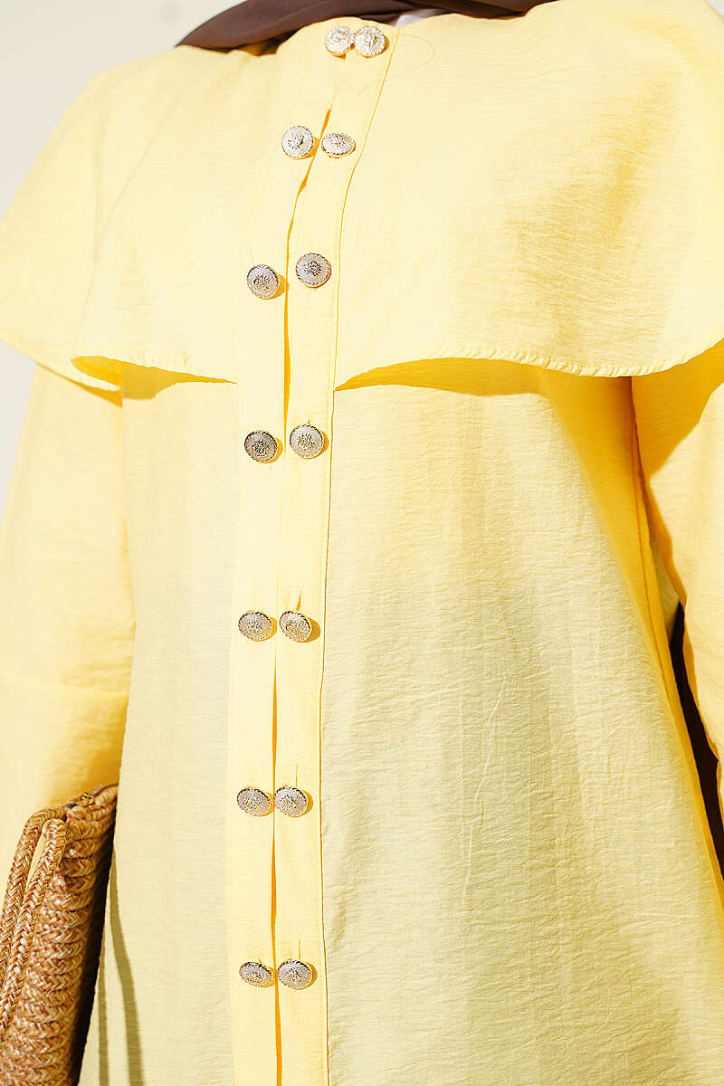 Double-Button Shirt with Shoulder Cape - Yellow