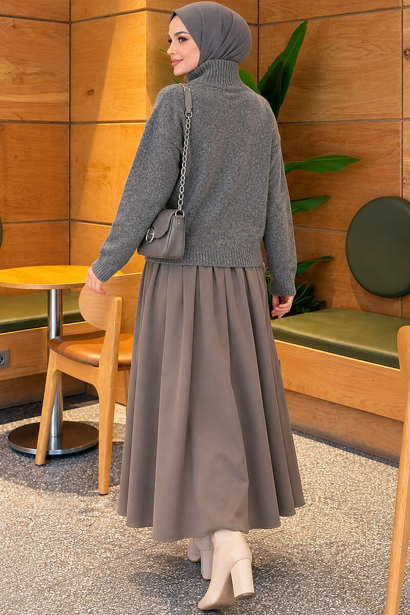 Stand-Collar Knit Cardigan with Double Zip - Smoke Grey