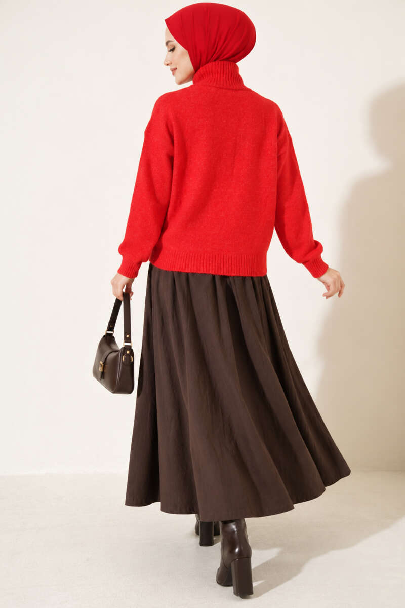 Stand-Collar Knit Cardigan with Double Zip - Red