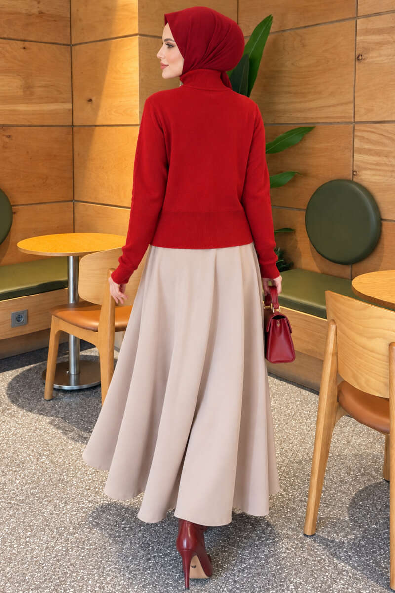 Knit Cardigan with Double Zip and Buttons - Red