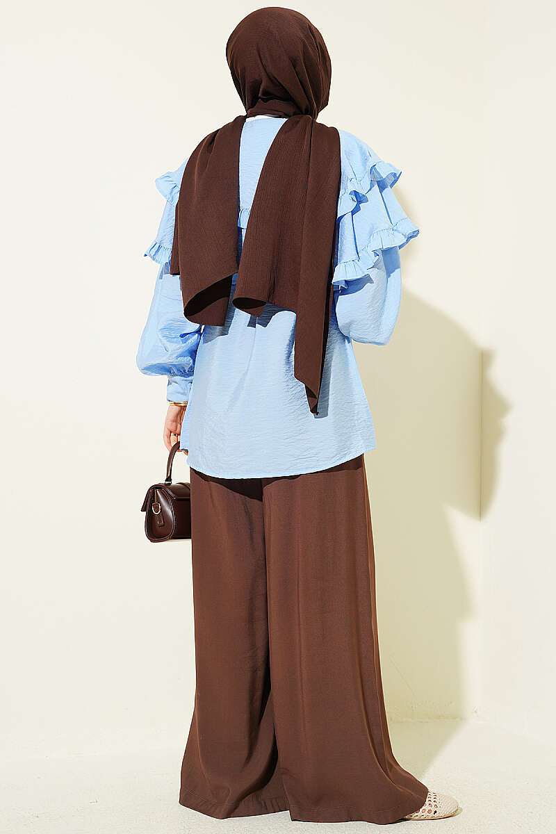 Double-Ruffle Sailor-Collar Shirt - Light Blue