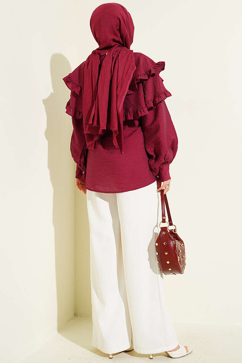 Double-Ruffle Sailor-Collar Shirt - Burgundy