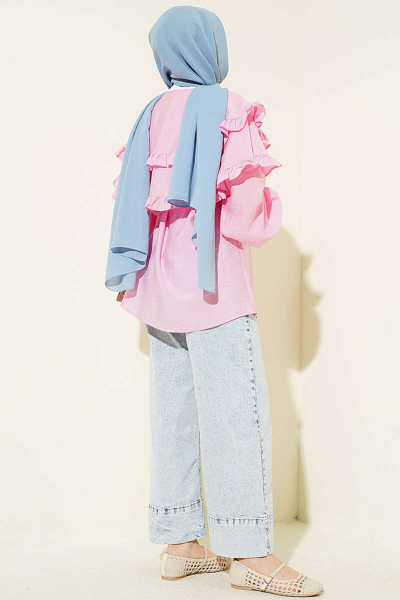 Double-Ruffle Sailor-Collar Shirt - Pink