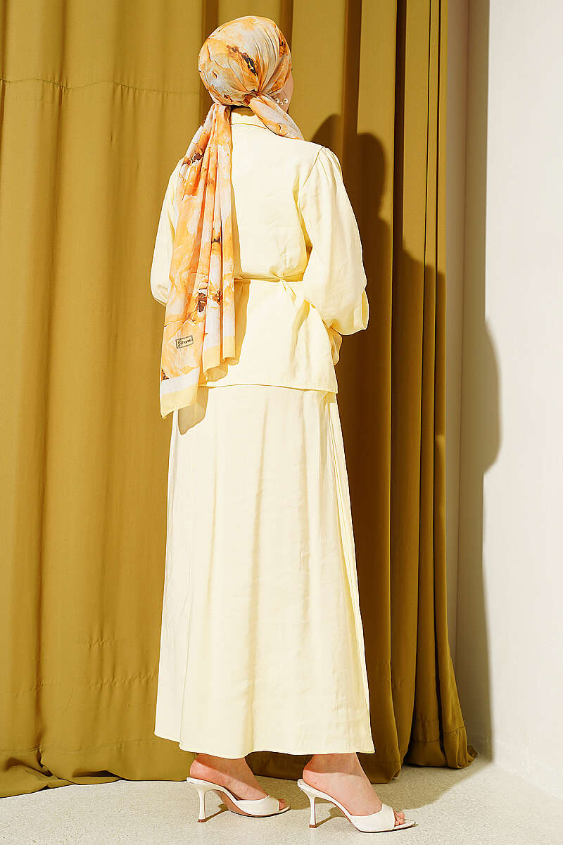 Modal Skirt Set with Double Ruffle and Cord Belt - Yellow