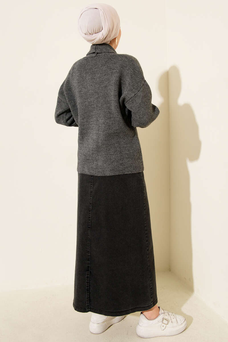 Short Knit Cardigan with Double Gold Buttons - Smoke Grey