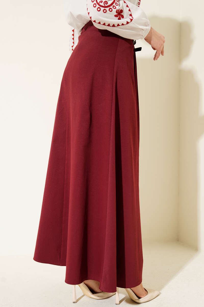 Skirt with Double-Belt Detail - Burgundy