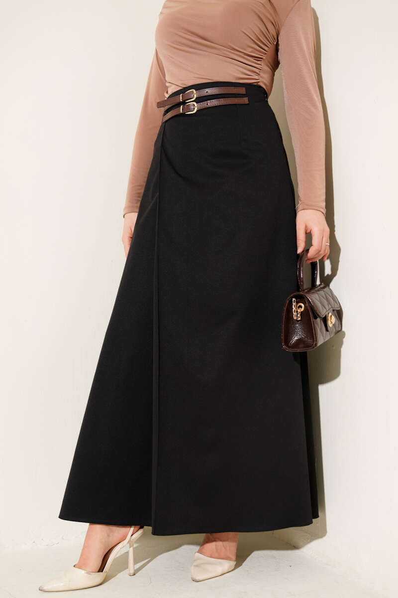Skirt with Double-Belt Detail - Black
