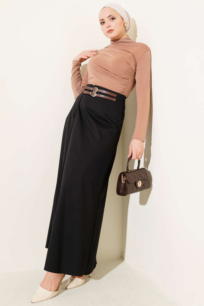 Skirt with Double-Belt Detail - Black