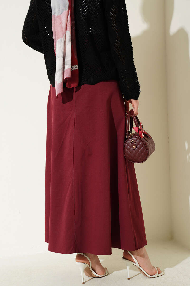 Double-Belt Skirt with Stitch Detail - Burgundy