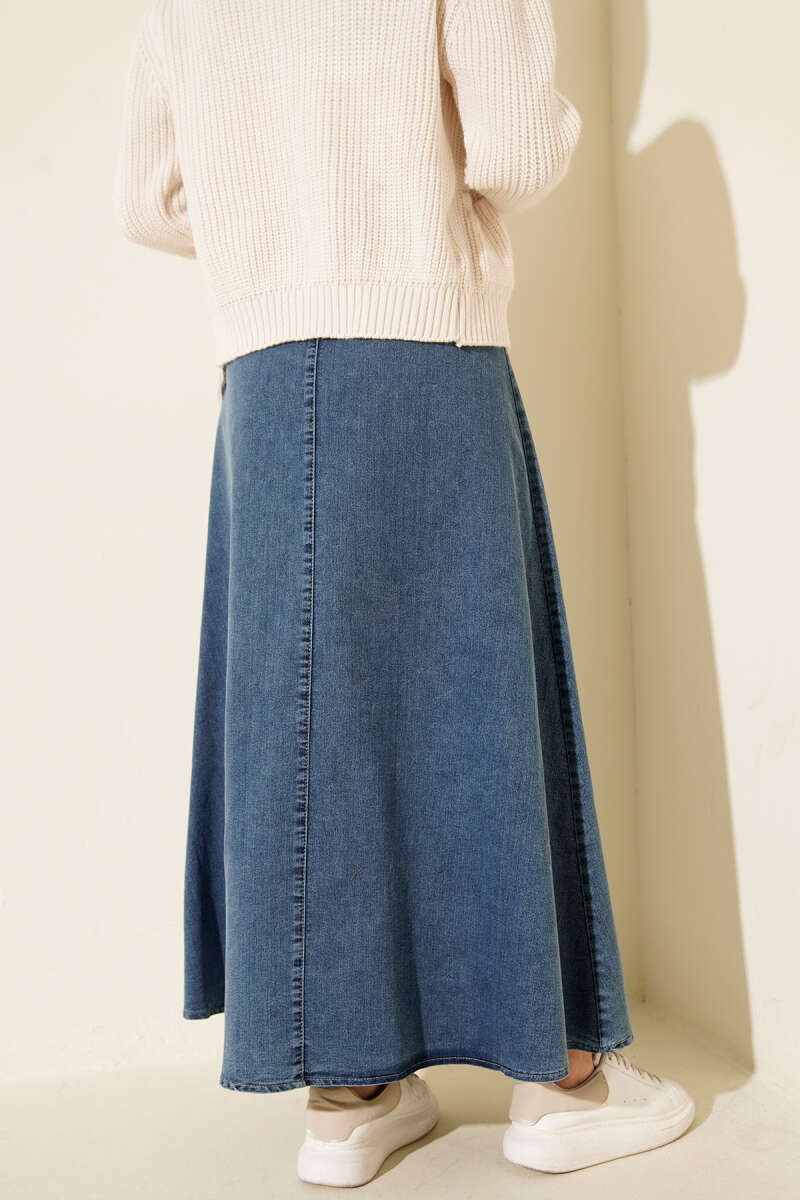 Double-Belt Denim Skirt - Blue