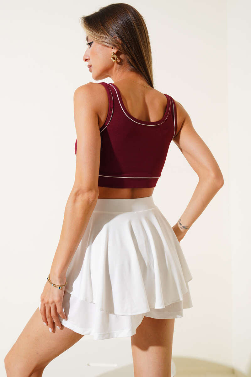 Two-Tone Piped Bustier - Burgundy