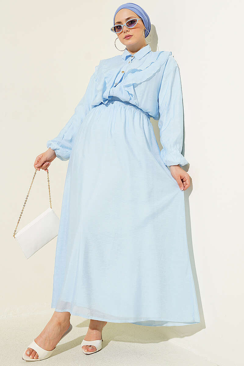 Two-Piece Skirt Set with Double V Ruffle - Light Blue