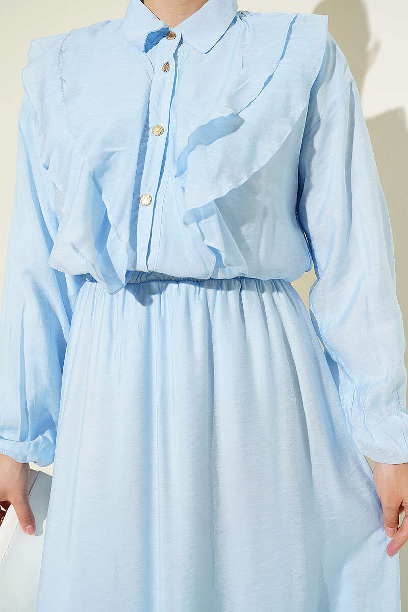 Two-Piece Skirt Set with Double V Ruffle - Light Blue