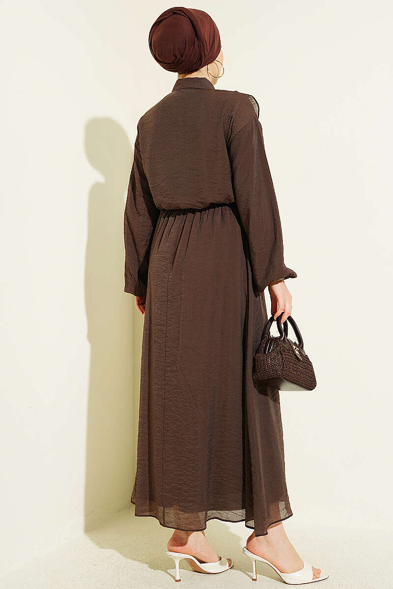 Two-Piece Skirt Set with Double V Ruffle - Brown