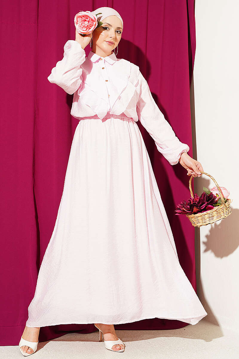 Two-Piece Skirt Set with Double V Ruffle - Pink