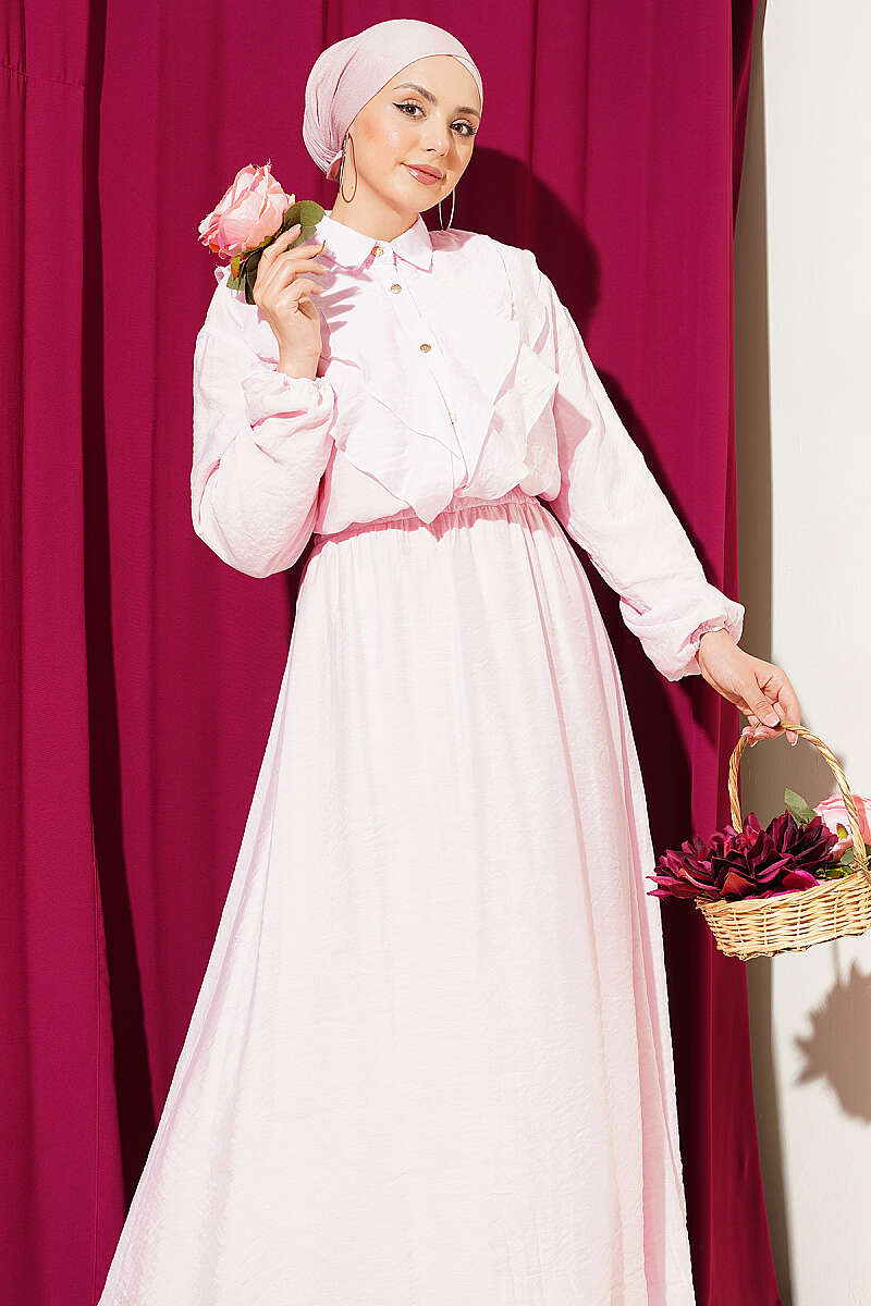 Two-Piece Skirt Set with Double V Ruffle - Pink