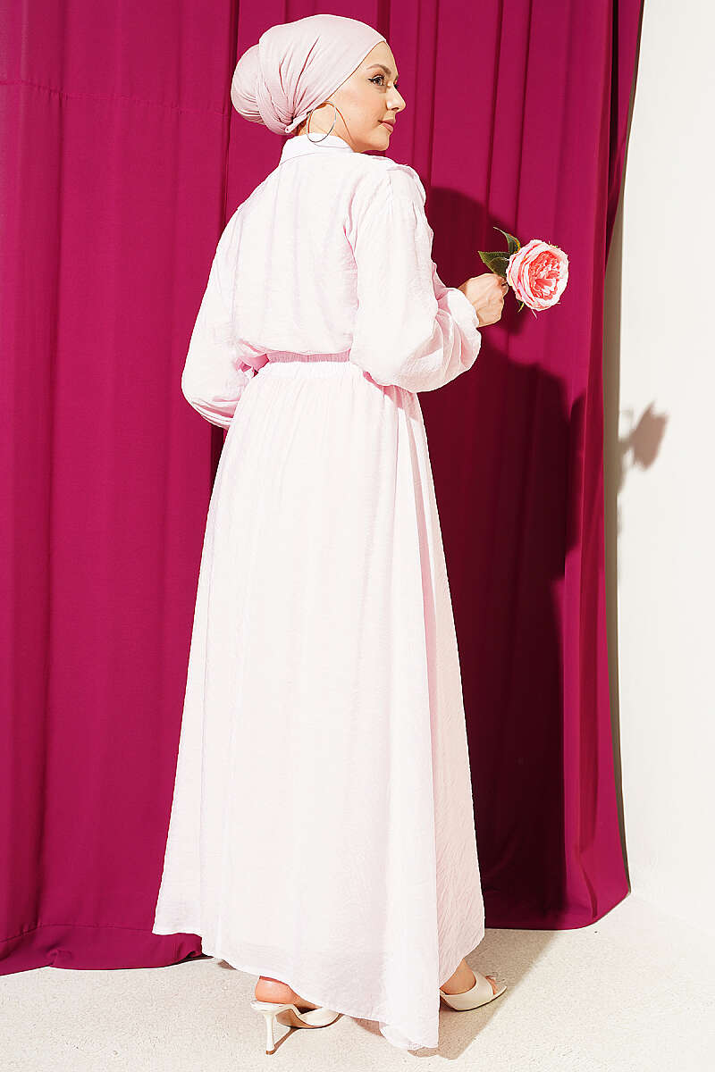 Two-Piece Skirt Set with Double V Ruffle - Pink