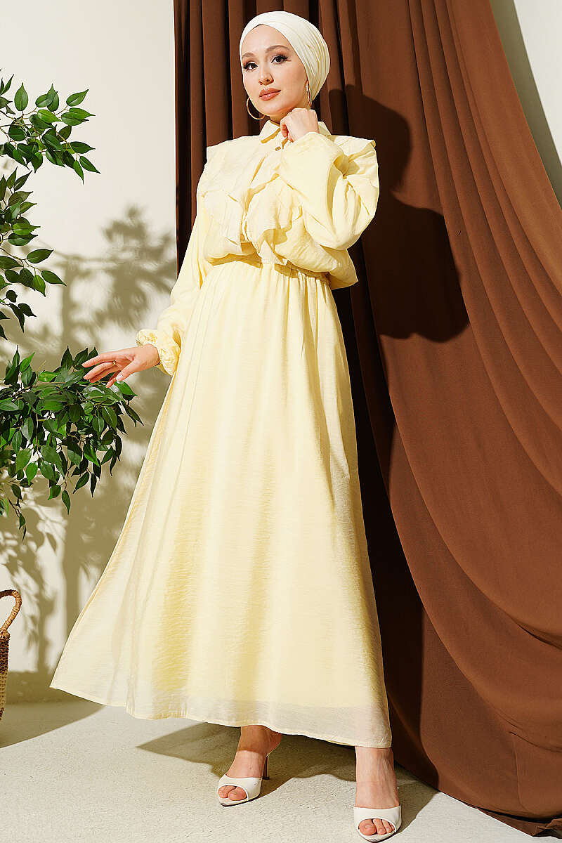 Two-Piece Skirt Set with Double V Ruffle - Yellow