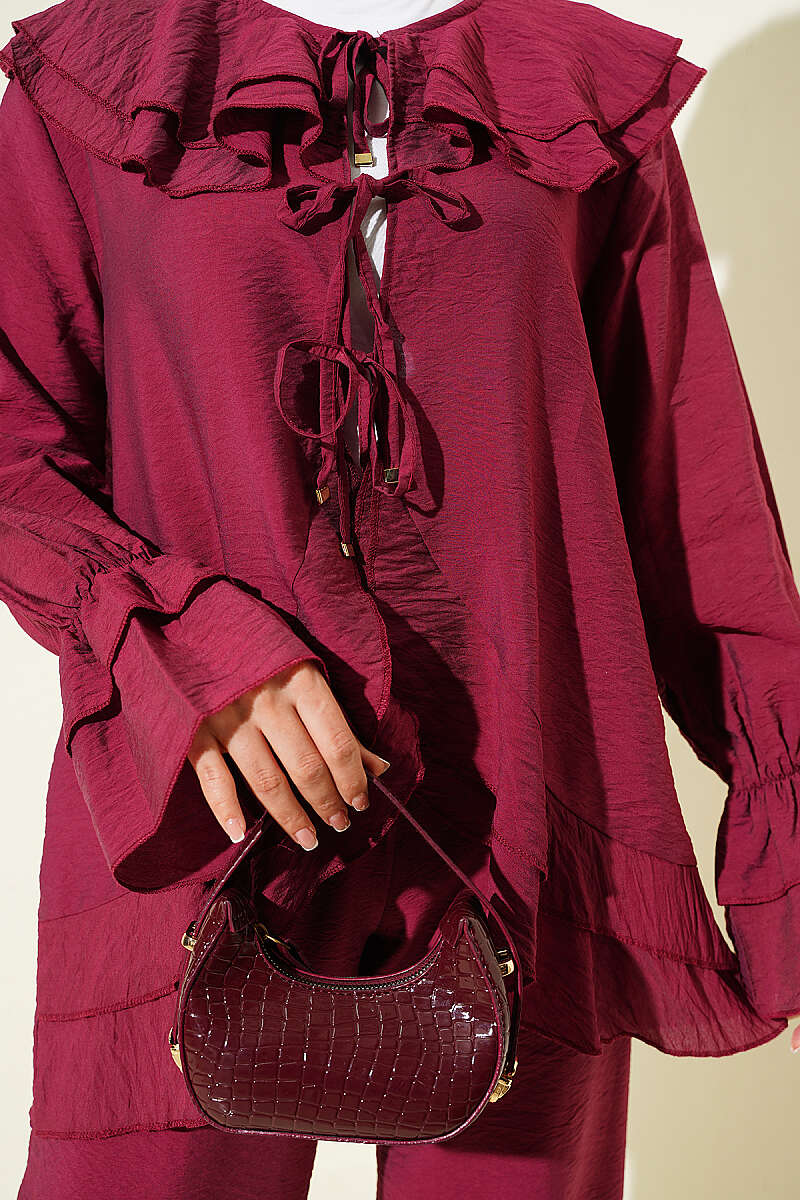 Two-Piece Set with Double Collar and Ties - Burgundy