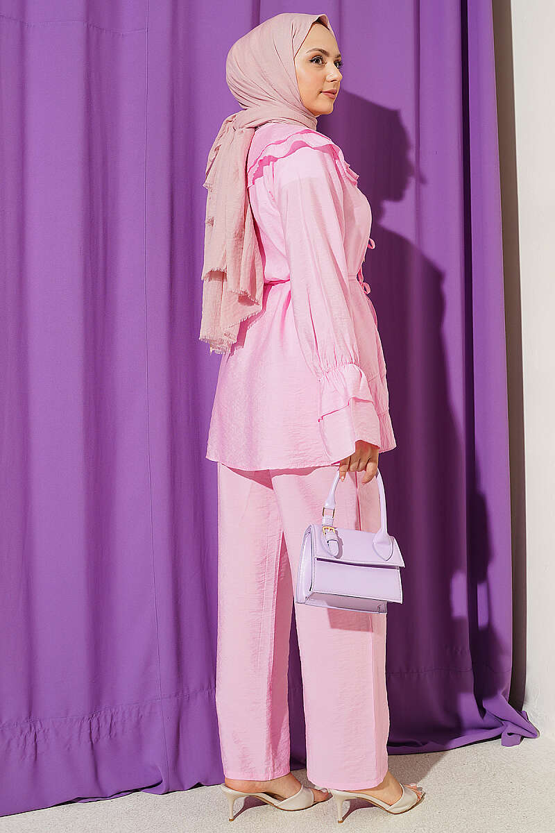 Two-Piece Set with Double Collar and Ties - Pink