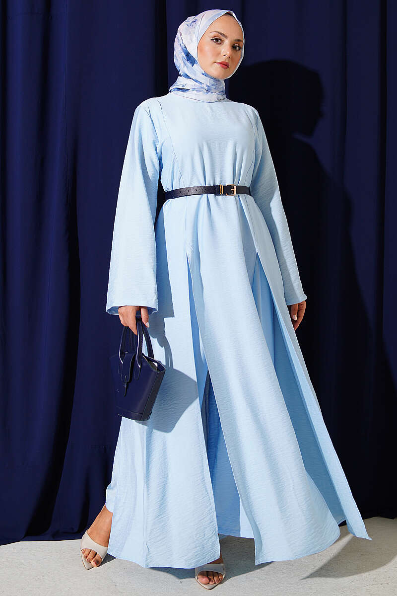 Long Tunic Two-Piece Set with Double Slits - Blue