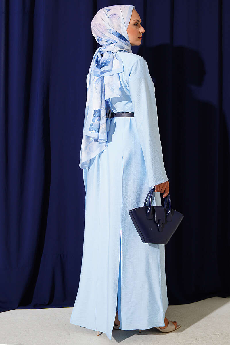 Long Tunic Two-Piece Set with Double Slits - Blue