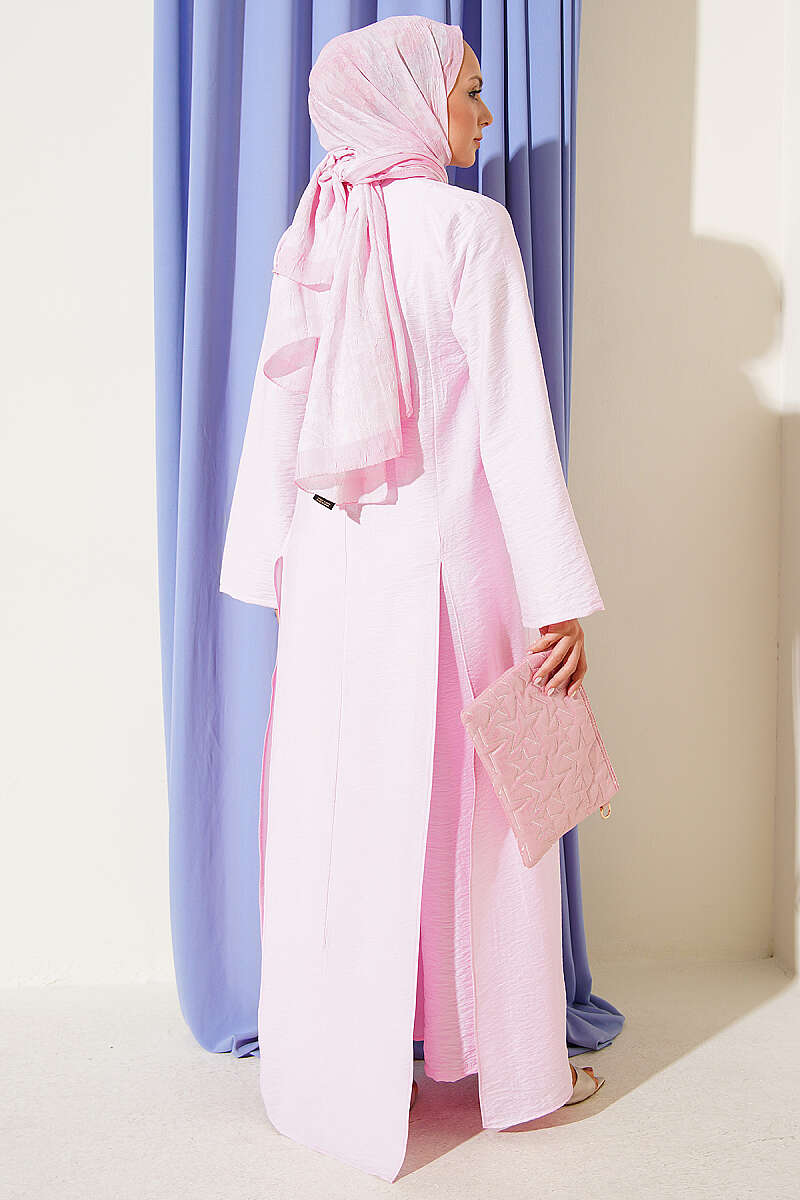Long Tunic Two-Piece Set with Double Slits - Pink
