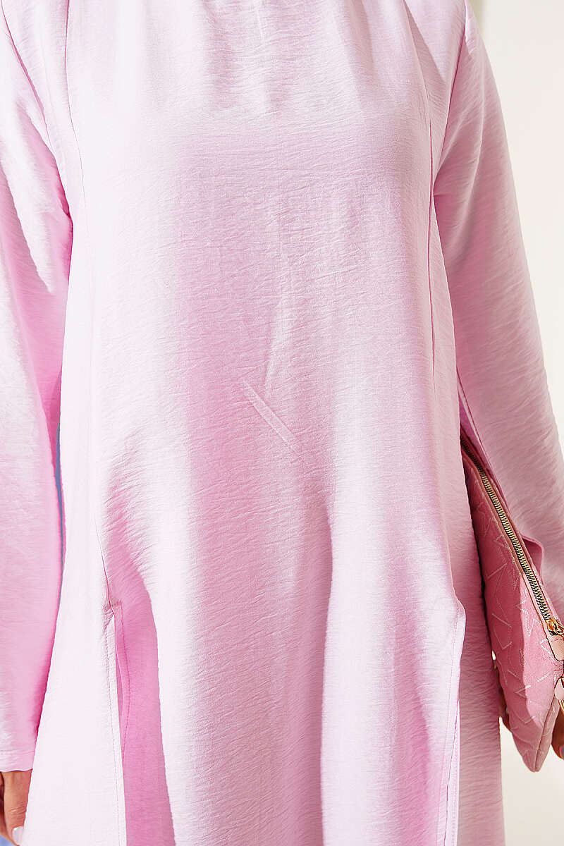 Long Tunic Two-Piece Set with Double Slits - Pink